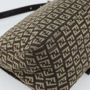 FENDI Zucchino Canvas Mamma Baguette Shoulder Bag Beige Silver Auth 185079V-13