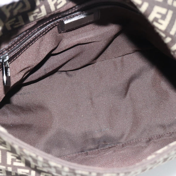 FENDI Zucchino Canvas Mamma Baguette Shoulder Bag Beige Silver Auth 185079V