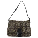 FENDI Zucchino Canvas Mamma Baguette Shoulder Bag Beige Silver Auth 185079V-2