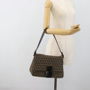 FENDI Zucchino Canvas Mamma Baguette Shoulder Bag Beige Silver Auth 185079V-22