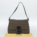 FENDI Zucchino Canvas Mamma Baguette Shoulder Bag Beige Silver Auth 185079V-23