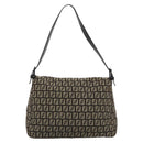 FENDI Zucchino Canvas Mamma Baguette Shoulder Bag Beige Silver Auth 185079V-3