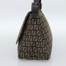FENDI Zucchino Canvas Mamma Baguette Shoulder Bag Beige Silver Auth 185079V-5