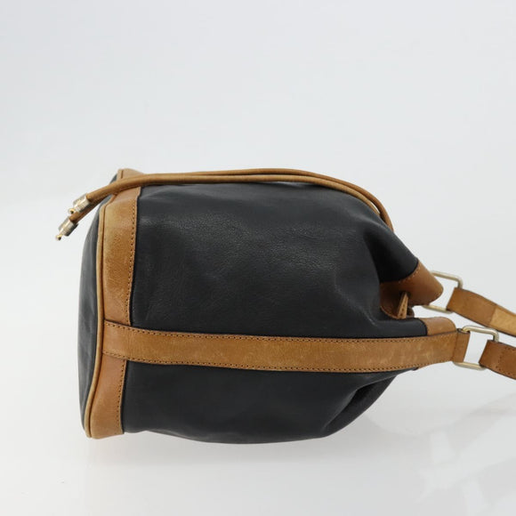 CELINE Purse Shoulder Bag Leather Black Gold Auth 185080