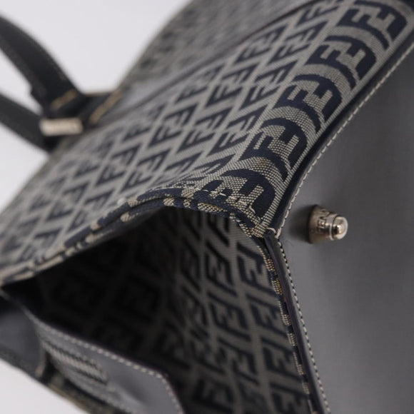 FENDI Zucchino Canvas Hand Bag Navy Silver Auth 185085V