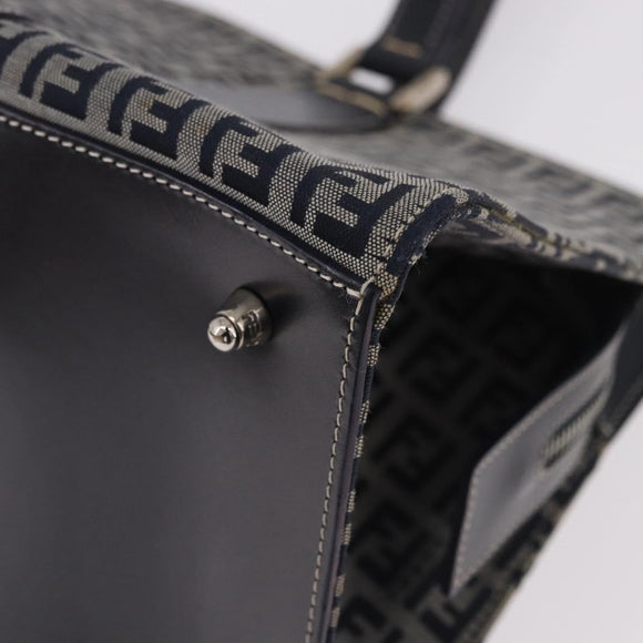 FENDI Zucchino Canvas Hand Bag Navy Silver Auth 185085V