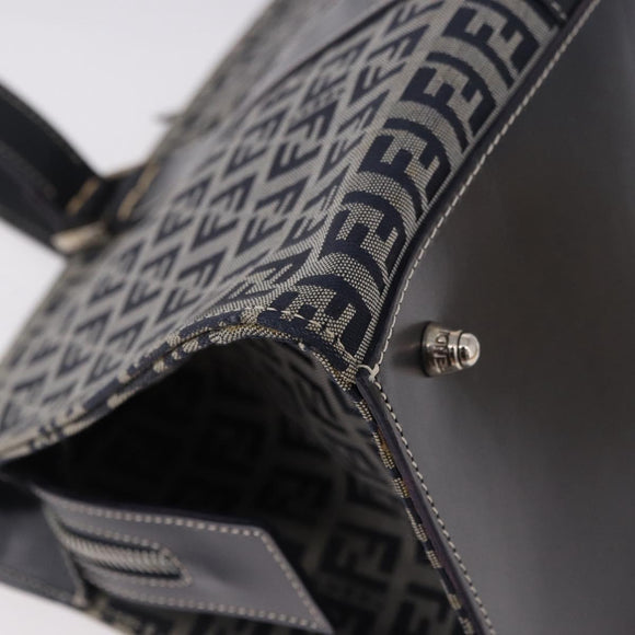 FENDI Zucchino Canvas Hand Bag Navy Silver Auth 185085V