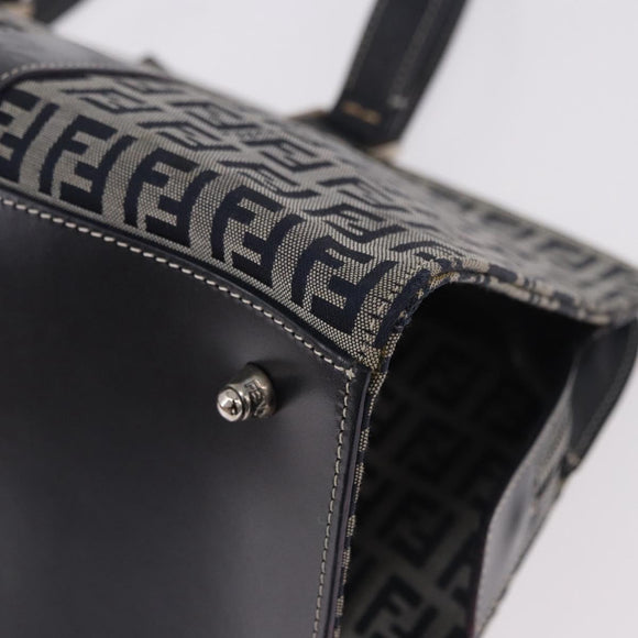FENDI Zucchino Canvas Hand Bag Navy Silver Auth 185085V