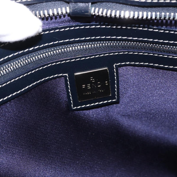 FENDI Zucchino Canvas Hand Bag Navy Silver Auth 185085V