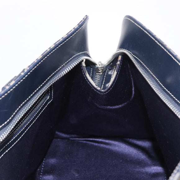 FENDI Zucchino Canvas Hand Bag Navy Silver Auth 185085V