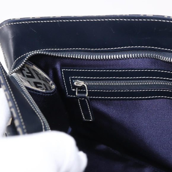 FENDI Zucchino Canvas Hand Bag Navy Silver Auth 185085V