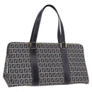 FENDI Zucchino Canvas Hand Bag Navy Silver Auth 185085V-1