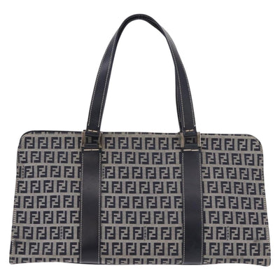 FENDI Zucchino Canvas Hand Bag Navy Silver Auth 185085V - 0