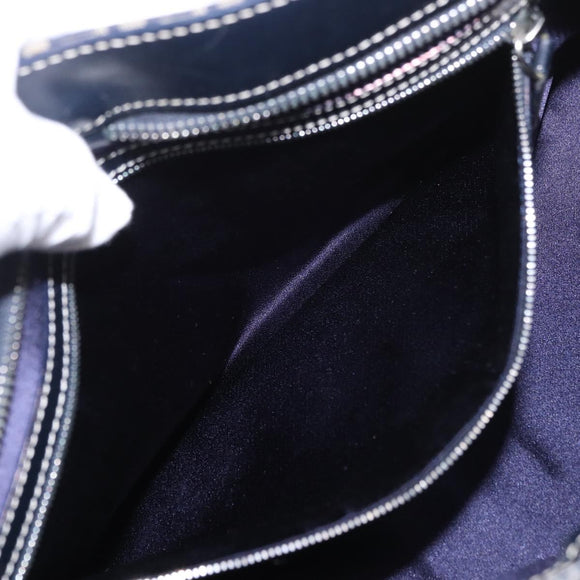 FENDI Zucchino Canvas Hand Bag Navy Silver Auth 185085V