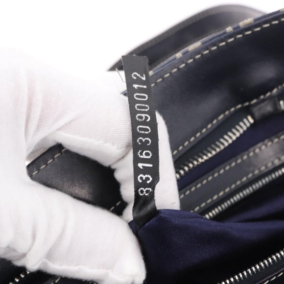 FENDI Zucchino Canvas Hand Bag Navy Silver Auth 185085V