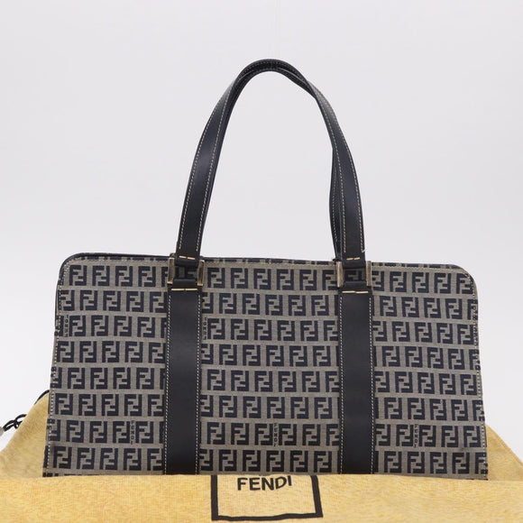 FENDI Zucchino Canvas Hand Bag Navy Silver Auth 185085V
