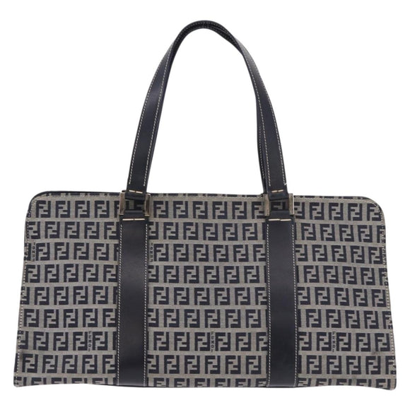 FENDI Zucchino Canvas Hand Bag Navy Silver Auth 185085V