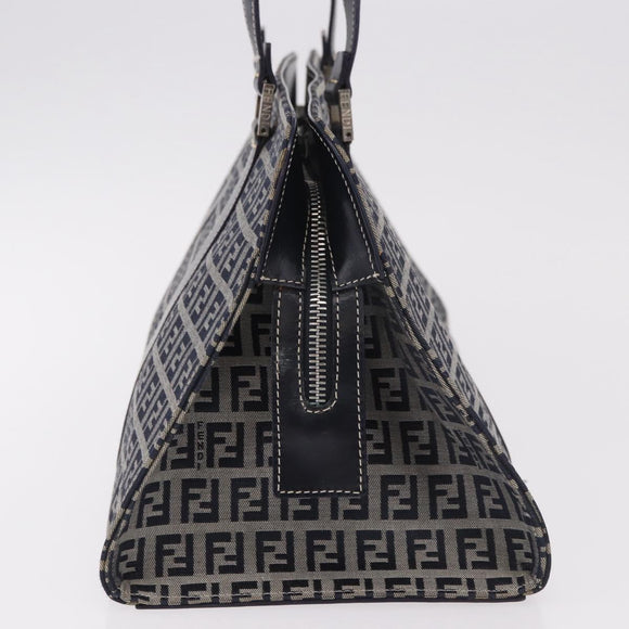 FENDI Zucchino Canvas Hand Bag Navy Silver Auth 185085V