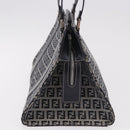 FENDI Zucchino Canvas Hand Bag Navy Silver Auth 185085V-5