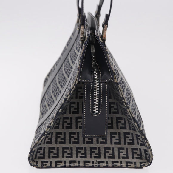 FENDI Zucchino Canvas Hand Bag Navy Silver Auth 185085V