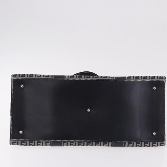 FENDI Zucchino Canvas Hand Bag Navy Silver Auth 185085V