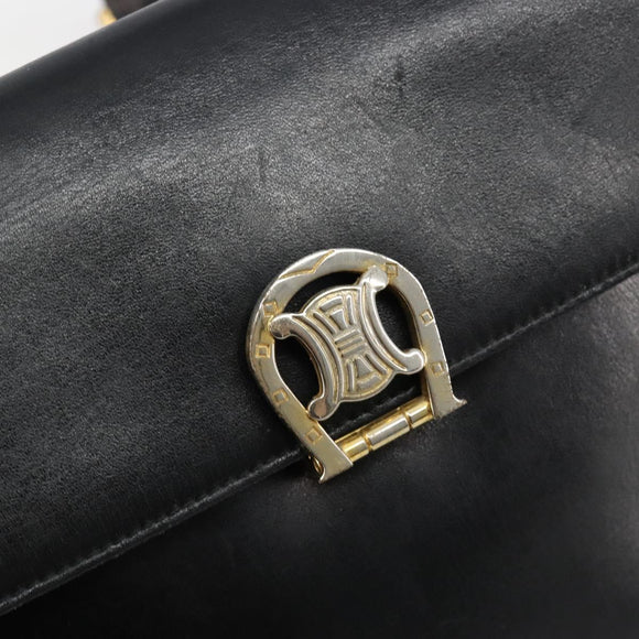 CELINE Shoulder Bag Leather Black Gold Auth 185088