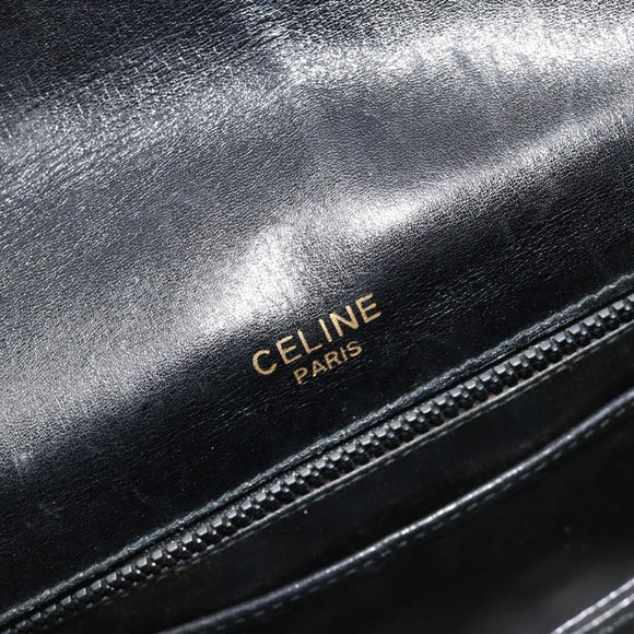 CELINE Shoulder Bag Leather Black Gold Auth 185088