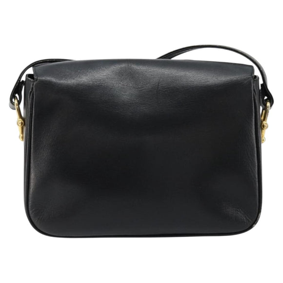 CELINE Shoulder Bag Leather Black Gold Auth 185088