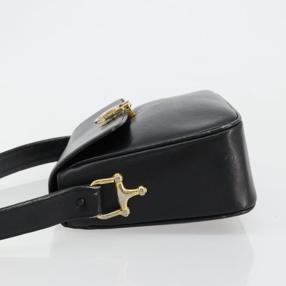 CELINE Shoulder Bag Leather Black Gold Auth 185088