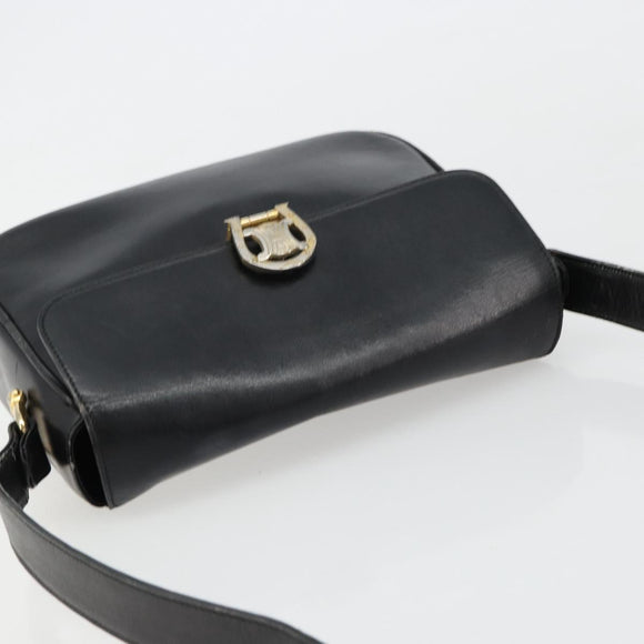 CELINE Shoulder Bag Leather Black Gold Auth 185088