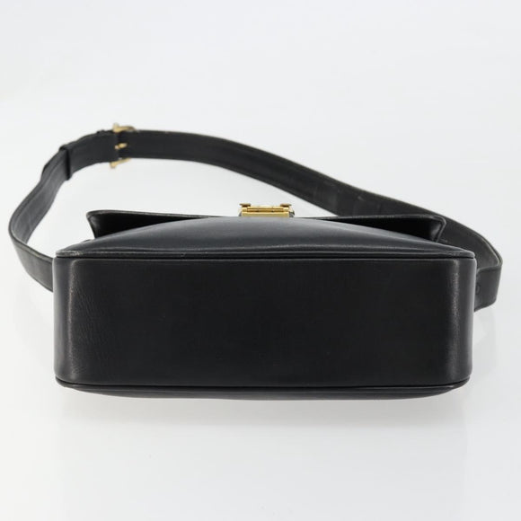 CELINE Shoulder Bag Leather Black Gold Auth 185088