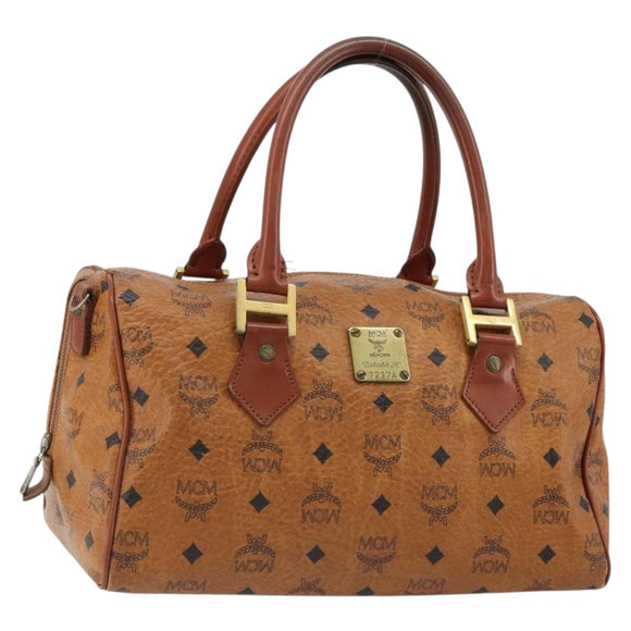 MCM Vicetos Logogram Hand Bag PVC Leather Brown Gold Auth 185089