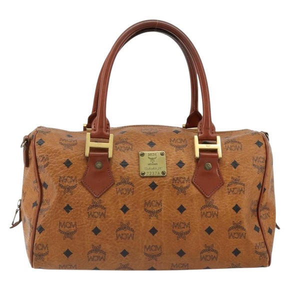 MCM Vicetos Logogram Hand Bag PVC Leather Brown Gold Auth 185089