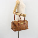 MCM Vicetos Logogram Hand Bag PVC Leather Brown Gold Auth 185089-22