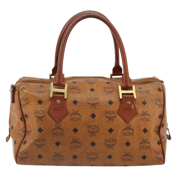 MCM Vicetos Logogram Hand Bag PVC Leather Brown Gold Auth 185089