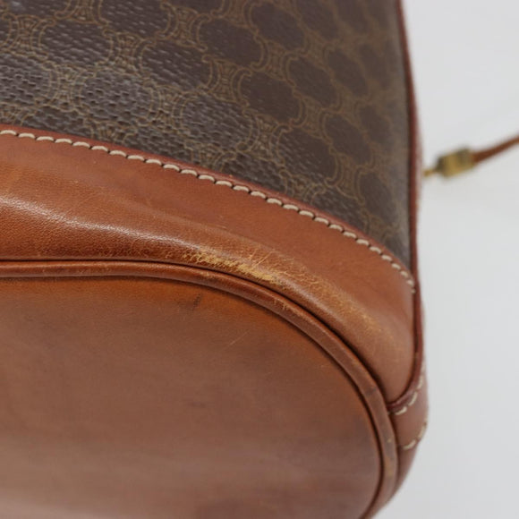 CELINE Macadam Canvas Purse Shoulder Bag PVC Leather Brown Gold Auth 185090