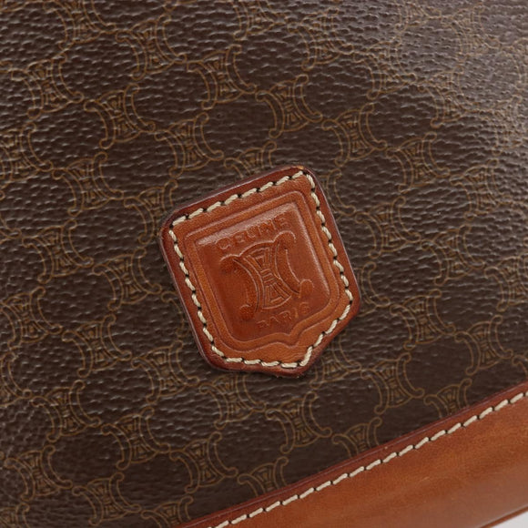 CELINE Macadam Canvas Purse Shoulder Bag PVC Leather Brown Gold Auth 185090