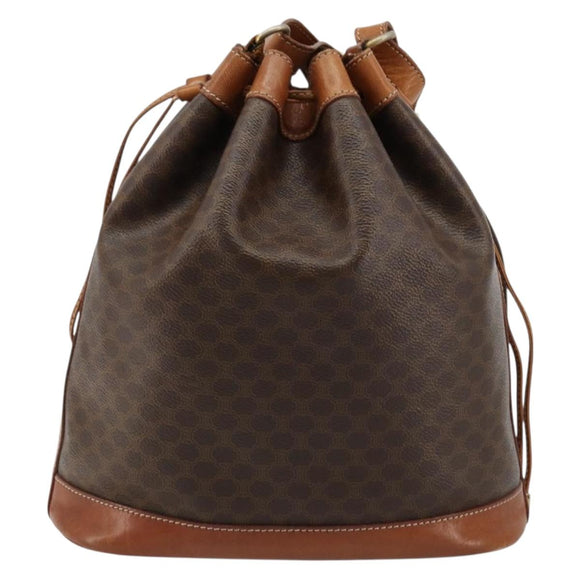 CELINE Macadam Canvas Purse Shoulder Bag PVC Leather Brown Gold Auth 185090