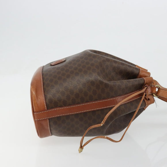 CELINE Macadam Canvas Purse Shoulder Bag PVC Leather Brown Gold Auth 185090