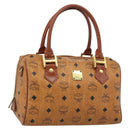 MCM Vicetos Logogram Hand Bag PVC Leather Brown Gold Auth 185091-1