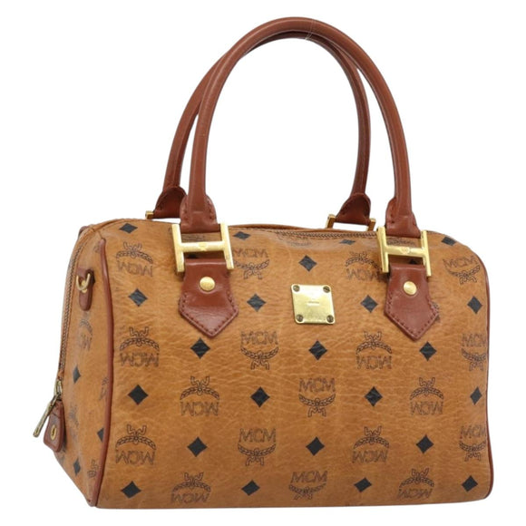 MCM Vicetos Logogram Hand Bag PVC Leather Brown Gold Auth 185091