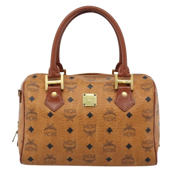 MCM Vicetos Logogram Hand Bag PVC Leather Brown Gold Auth 185091