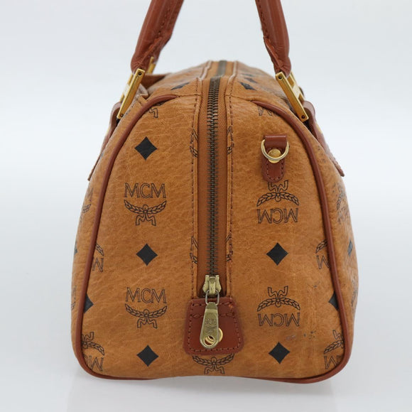 MCM Vicetos Logogram Hand Bag PVC Leather Brown Gold Auth 185091