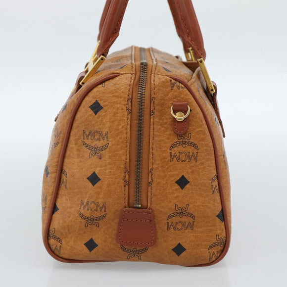 MCM Vicetos Logogram Hand Bag PVC Leather Brown Gold Auth 185091