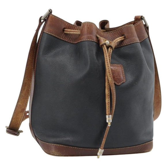 CELINE Purse Shoulder Bag Leather Black Gold Auth 185092