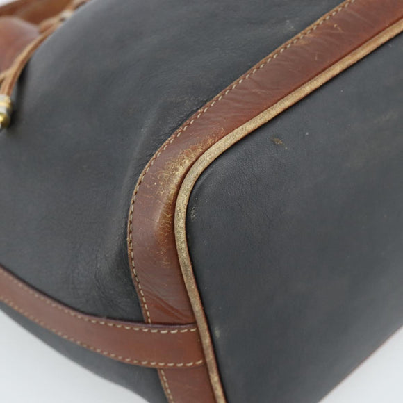 CELINE Purse Shoulder Bag Leather Black Gold Auth 185092