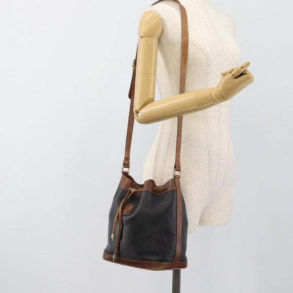 CELINE Purse Shoulder Bag Leather Black Gold Auth 185092