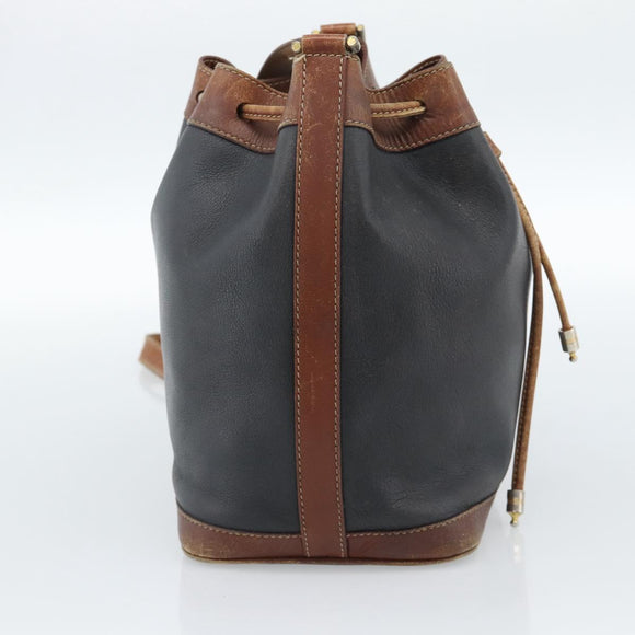 CELINE Purse Shoulder Bag Leather Black Gold Auth 185092