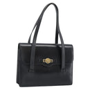 Christian Dior Hand Bag Leather Black Gold Auth 185093-1