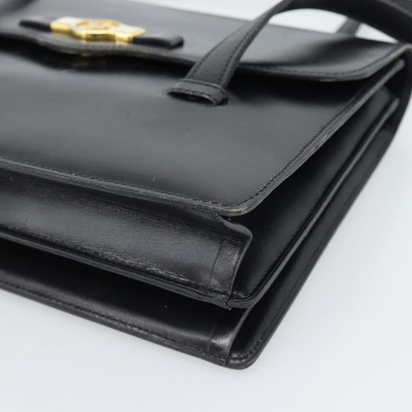 Christian Dior Hand Bag Leather Black Gold Auth 185093